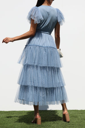 DD7306, RUFFLED MESH MIDI DRESS