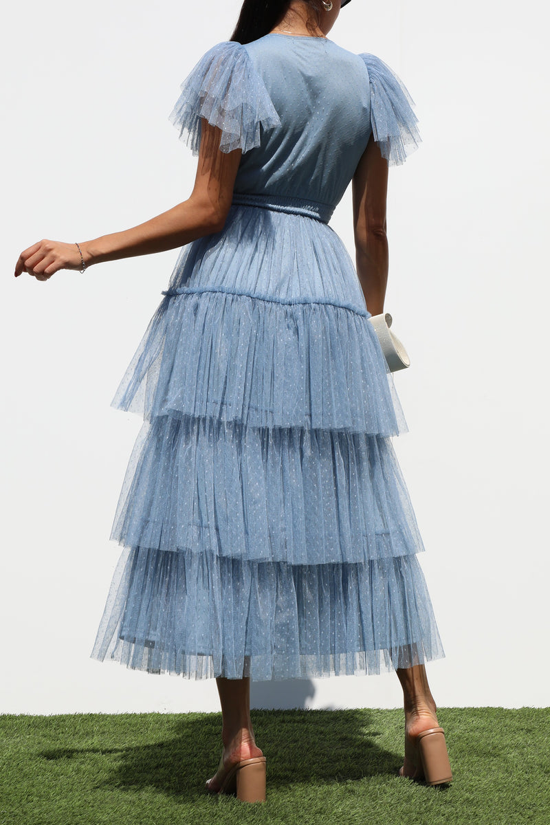 DD7306, RUFFLED MESH MIDI DRESS
