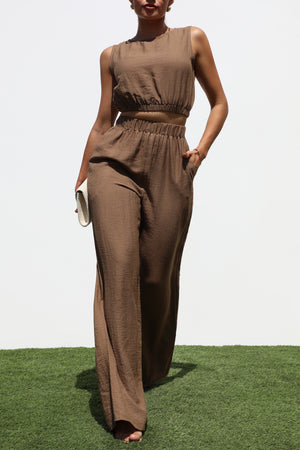 DD7302, LOOSE FIT TOP WOVEN AND PANTS SET