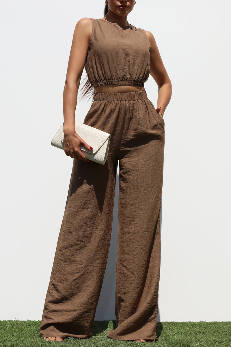 DD7302, LOOSE FIT TOP WOVEN AND PANTS SET