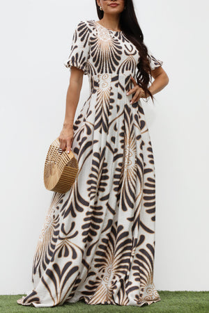 DD7334, SMOCKED TOP WOVEN MAXI DRESS