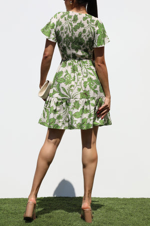 DD7319, SMOCKED TOP WOVEN MINI DRESS