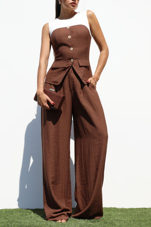 DD7270, BUTTON DOWN WOVEN TOP AND PANTS SET