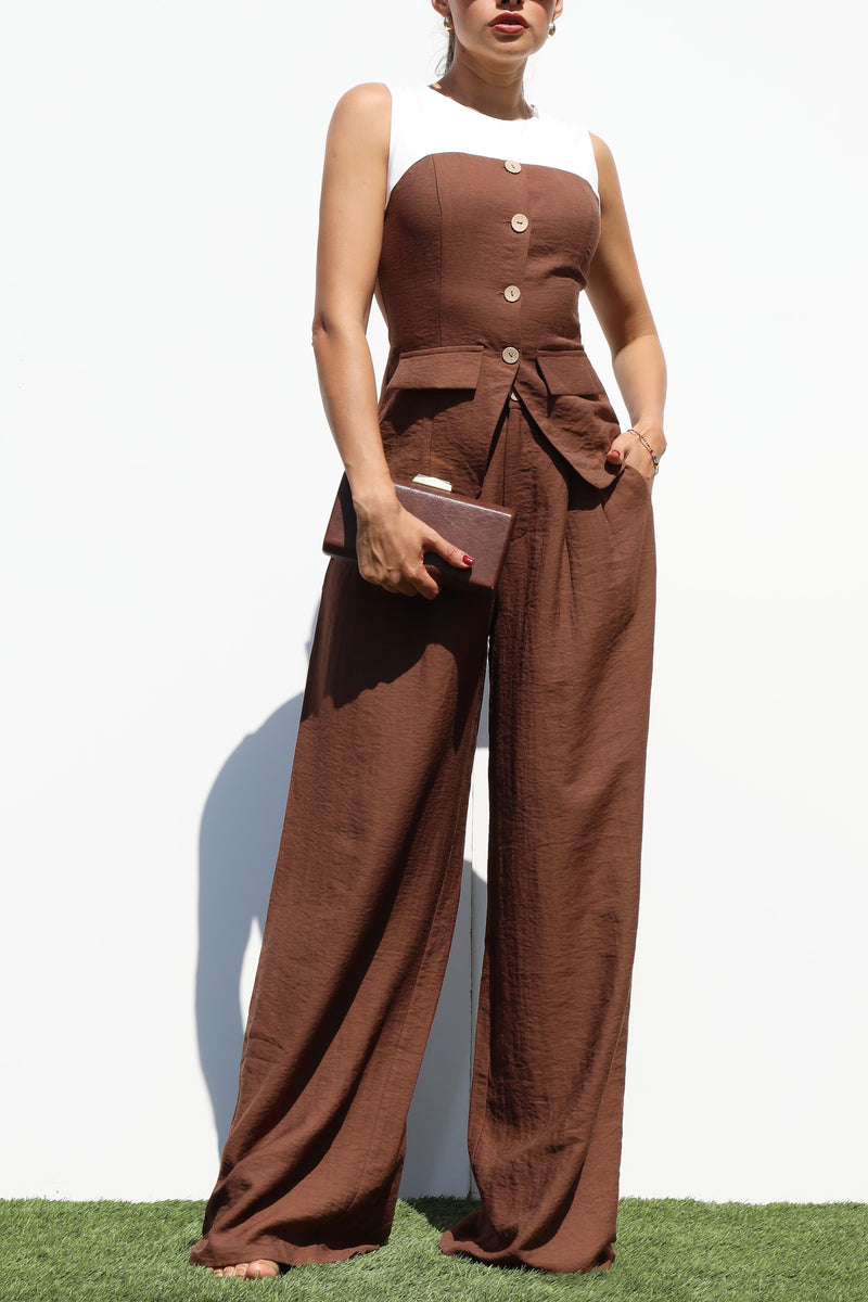 DD7270, BUTTON DOWN WOVEN TOP AND PANTS SET