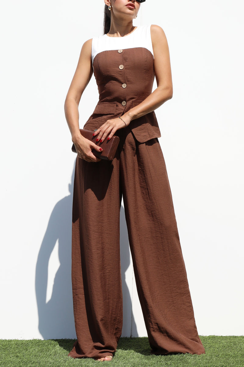 DD7270, BUTTON DOWN WOVEN TOP AND PANTS SET