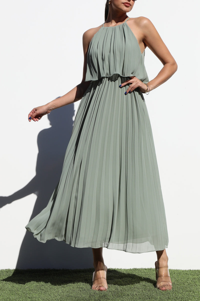 DD7021, PLEATED WOVEN MIDI DRESS