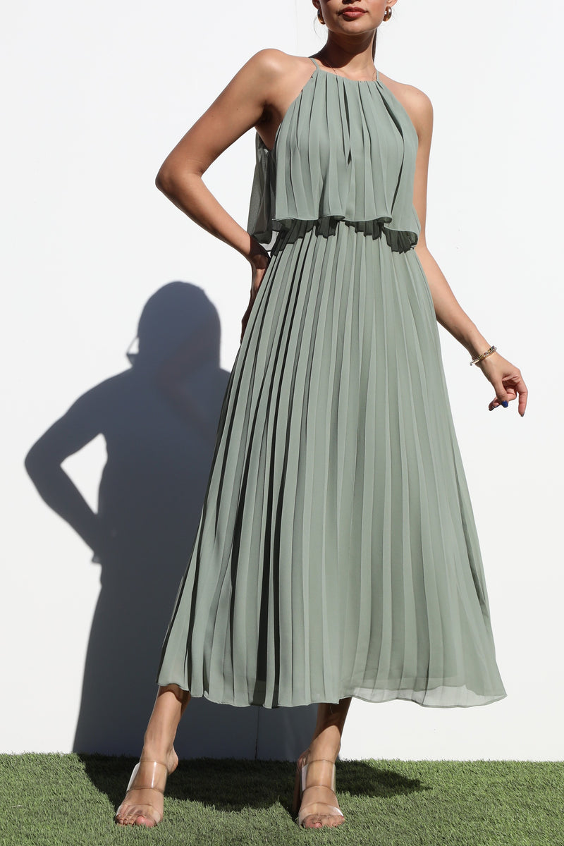 DD7021, PLEATED WOVEN MIDI DRESS