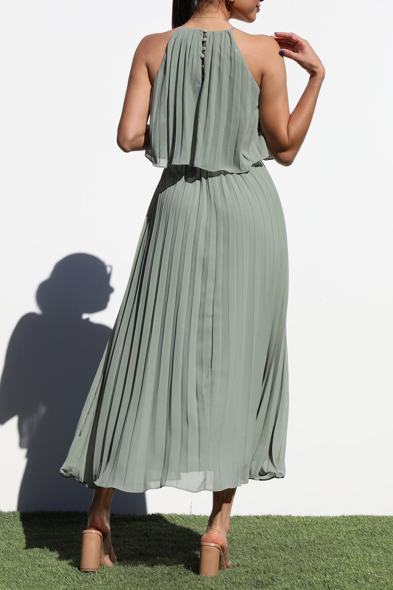 DD7021, PLEATED WOVEN MIDI DRESS