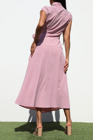 DD8246, STRIPED WRAP SHIRT MIDI DRESS