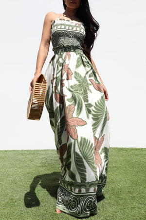 DD7336, SMOCKED TOP WOVEN MAXI DRESS