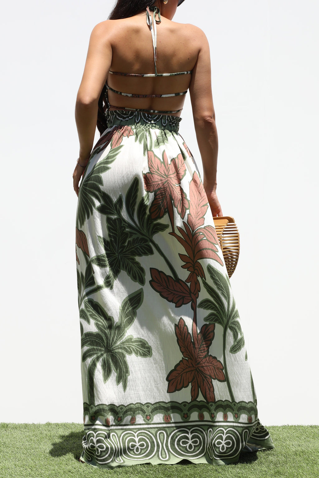 DD7336, SMOCKED TOP WOVEN MAXI DRESS