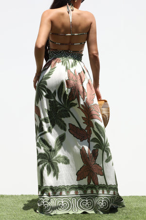 DD7336, SMOCKED TOP WOVEN MAXI DRESS