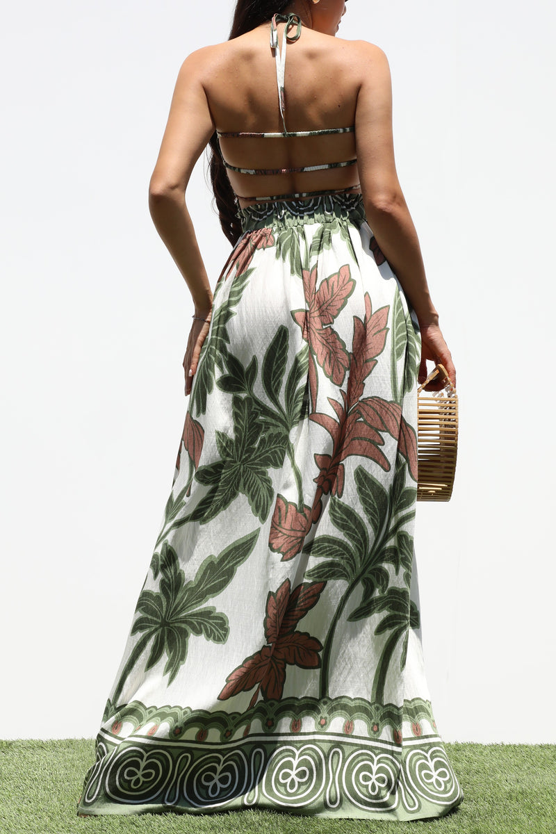 DD7336, SMOCKED TOP WOVEN MAXI DRESS