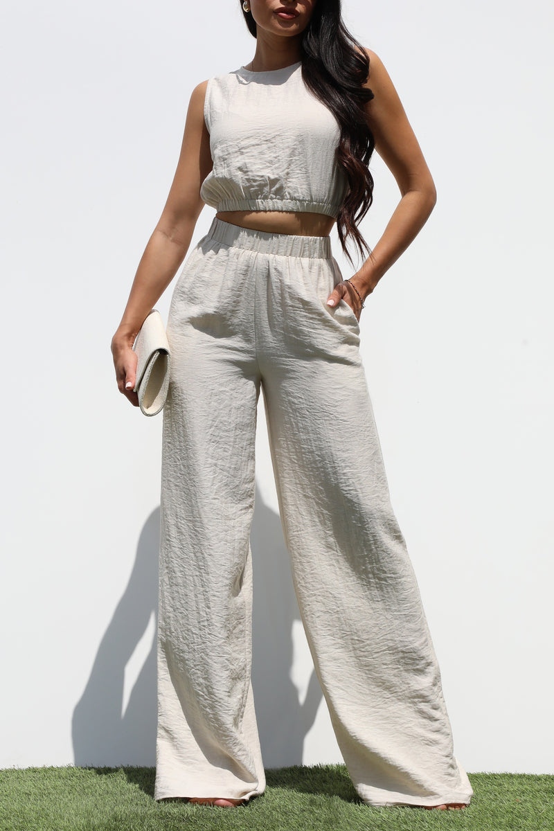 DD7302, LOOSE FIT TOP WOVEN AND PANTS SET