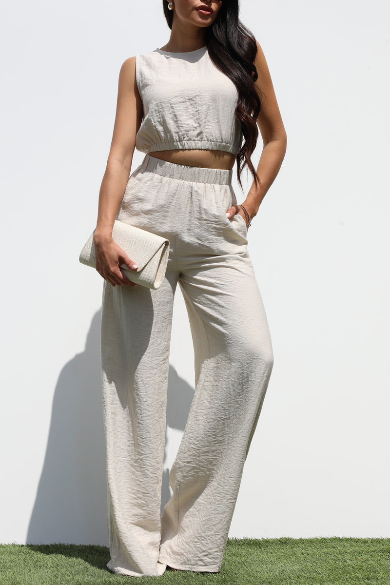 DD7302, LOOSE FIT TOP WOVEN AND PANTS SET