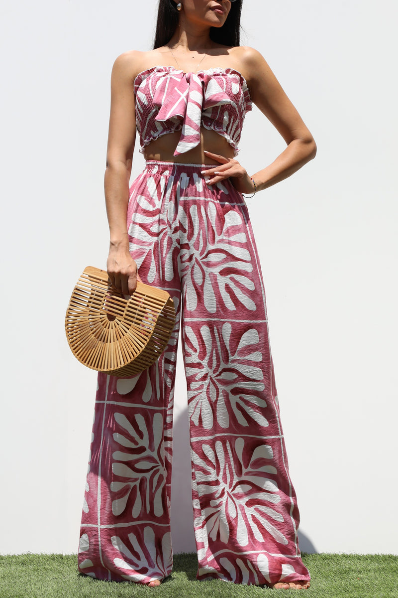 DD7316, SMOCKED TOP WOVEN AND PANTS SET