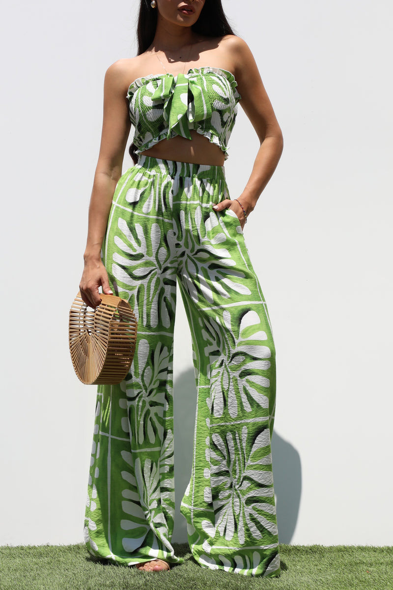DD7316, SMOCKED TOP WOVEN AND PANTS SET