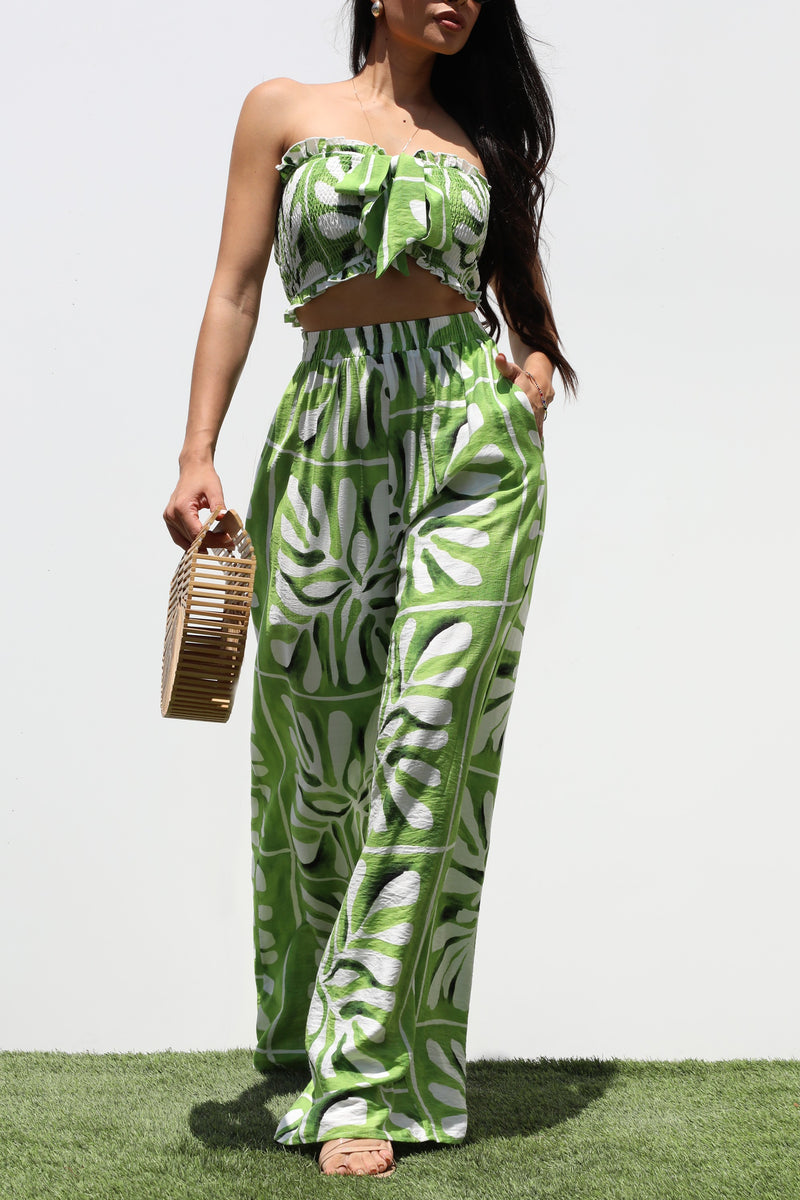 DD7316, SMOCKED TOP WOVEN AND PANTS SET