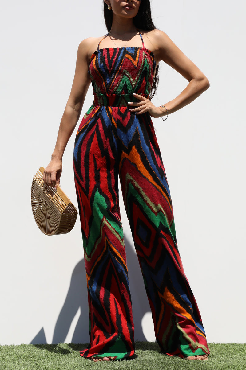 DD7333, SMOCKED TOP WOVEN JUMPSUIT