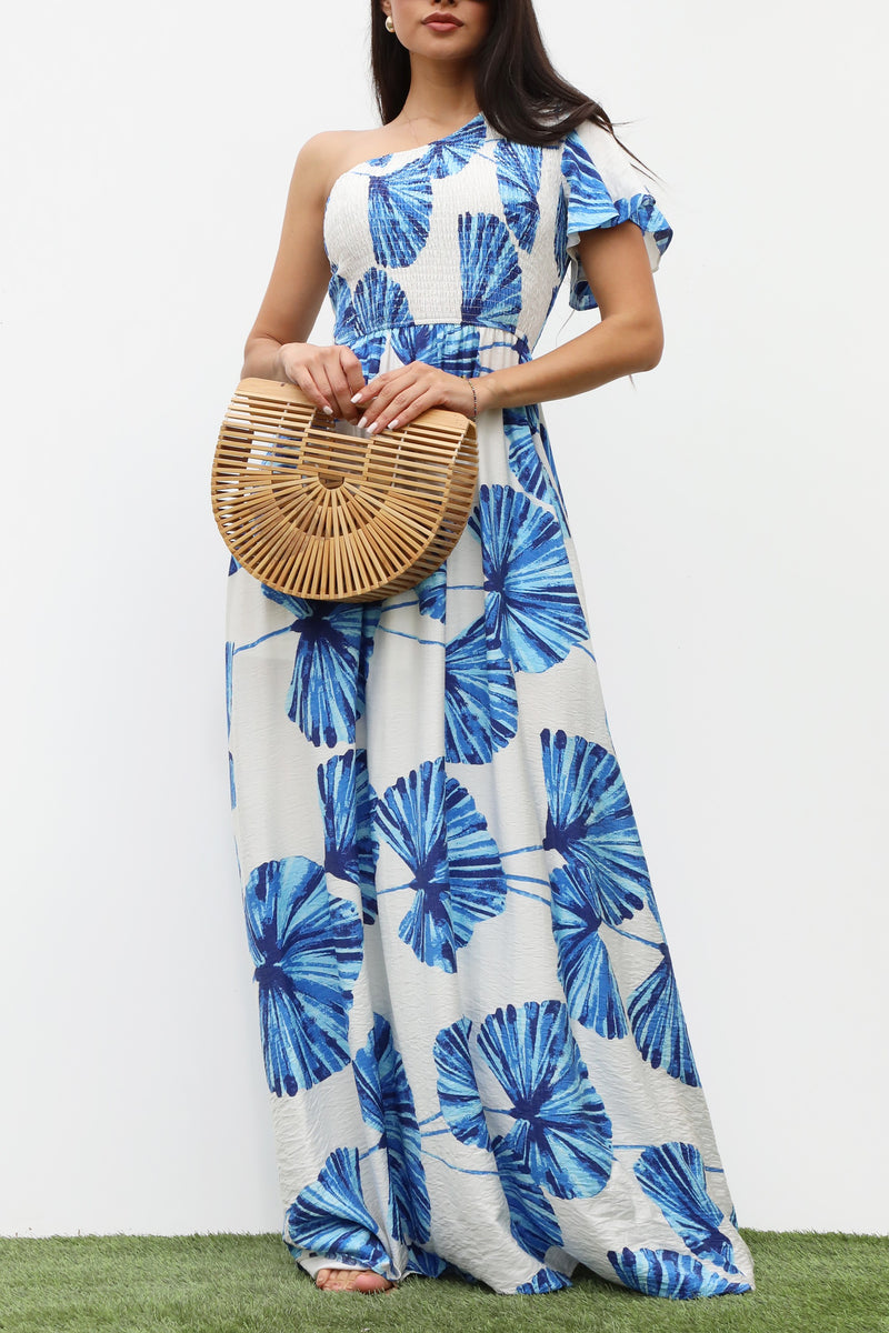 DD7338, SMOCKED TOP WOVEN MAXI DRESS