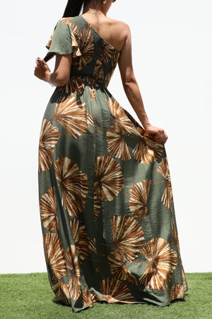 DD8391, SMOCKED TOP ONE SHOULDER MAXI DRESS