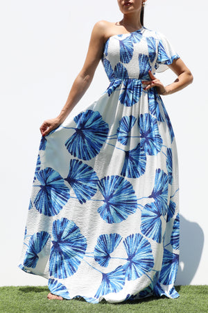DD8391, SMOCKED TOP ONE SHOULDER MAXI DRESS