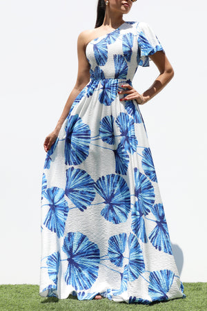 DD8391, SMOCKED TOP ONE SHOULDER MAXI DRESS