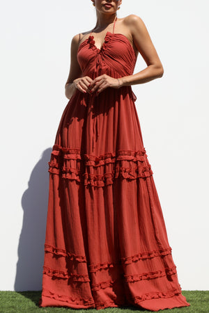 DD3658, V NECK WOVEN MAXI DRESS