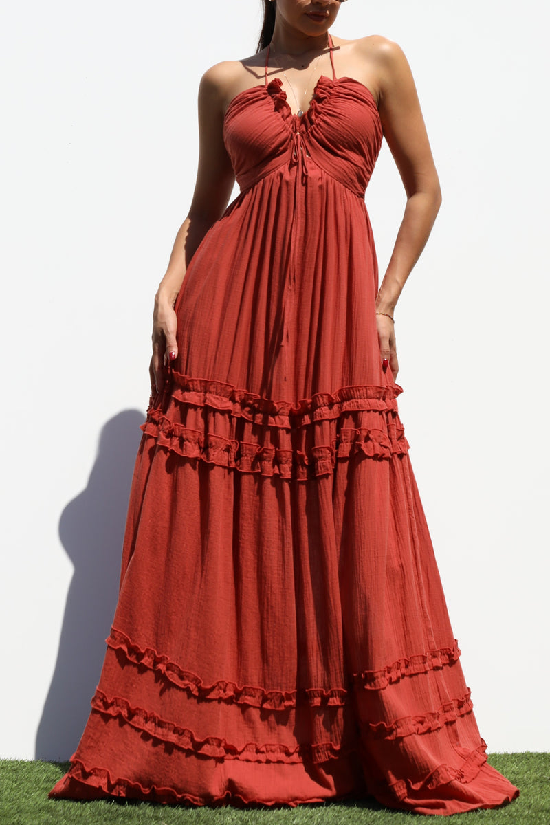 DD3658, V NECK WOVEN MAXI DRESS