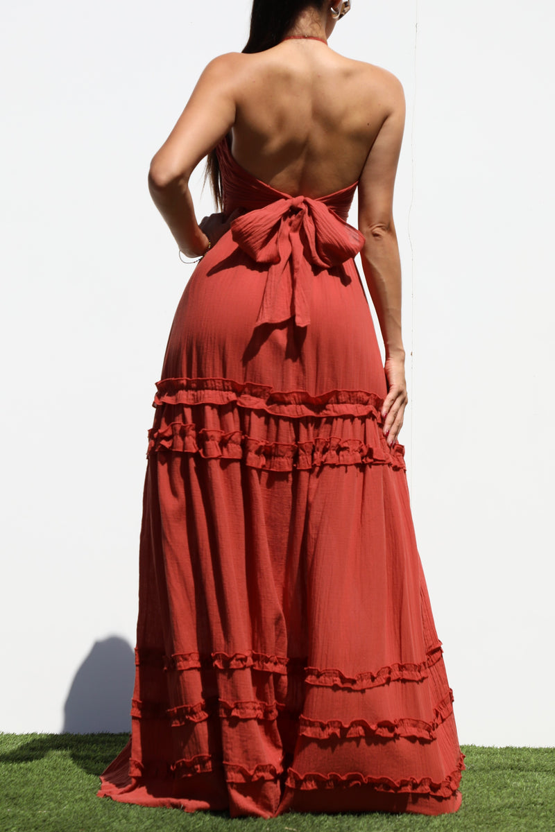 DD3658, V NECK WOVEN MAXI DRESS