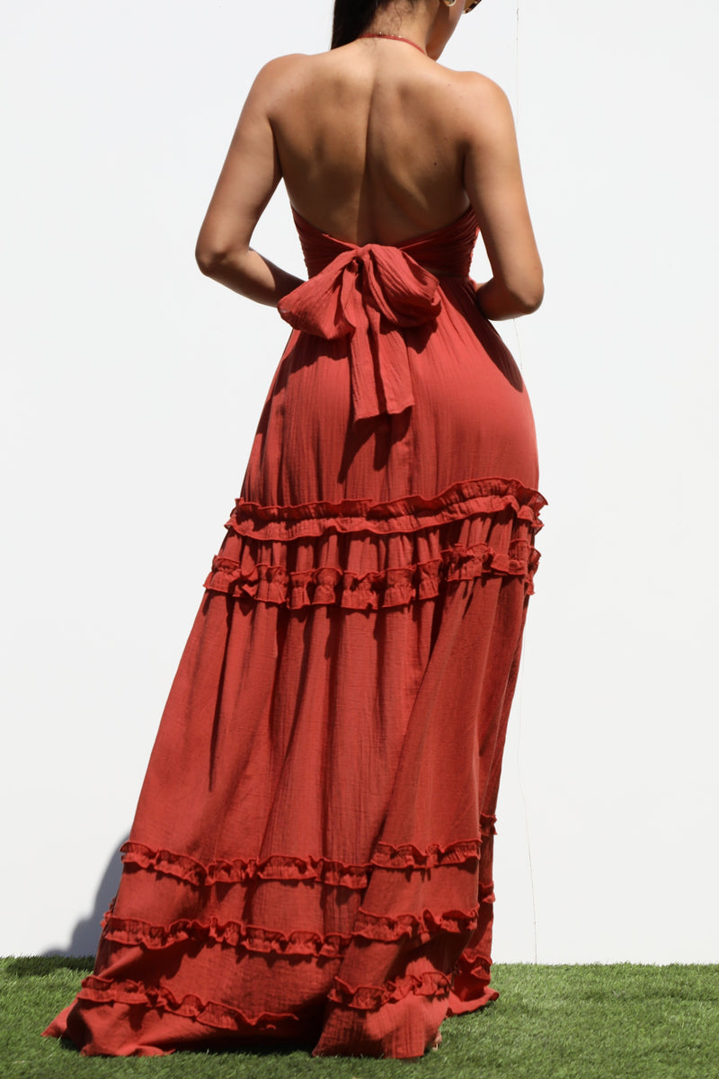 DD3658, V NECK WOVEN MAXI DRESS
