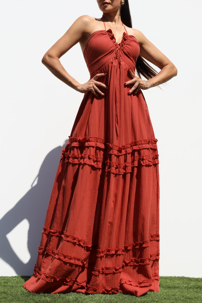 DD3658, V NECK WOVEN MAXI DRESS