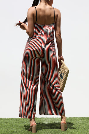 DD6283, STRIPED V NECK WOVEN JUMPSUIT