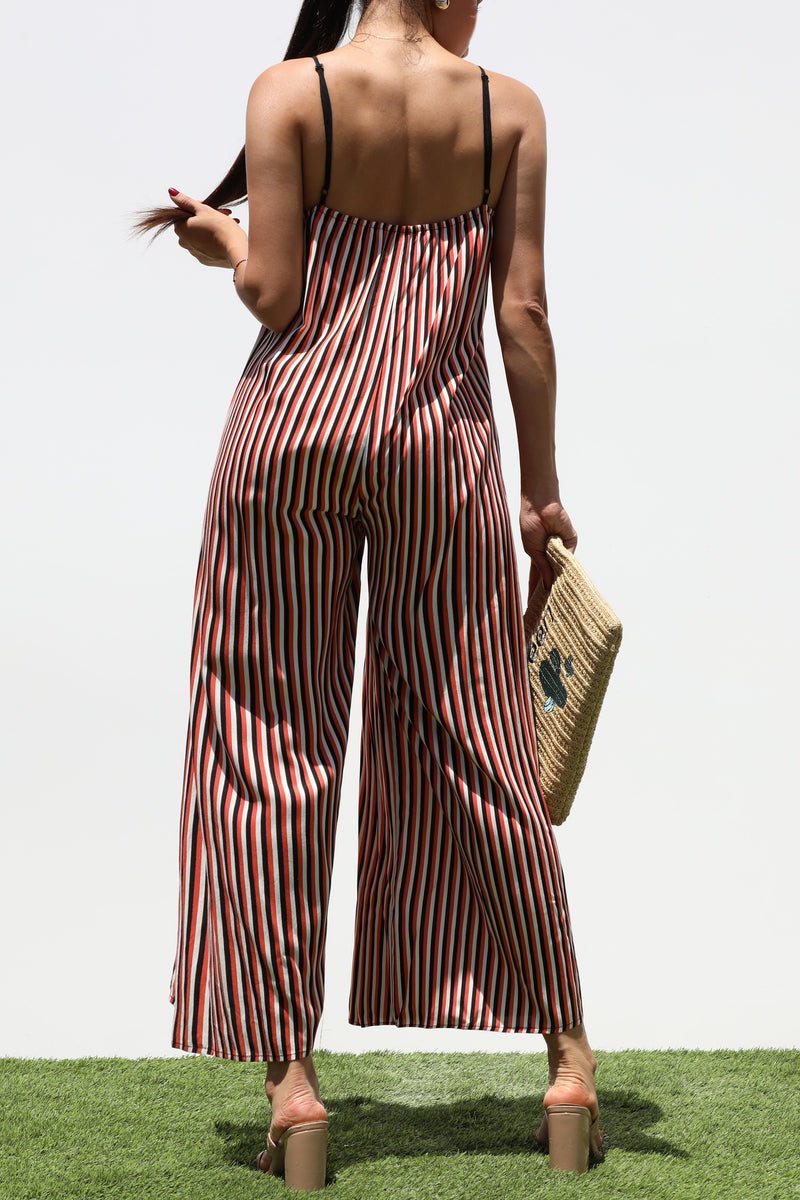 DD6283, STRIPED V NECK WOVEN JUMPSUIT