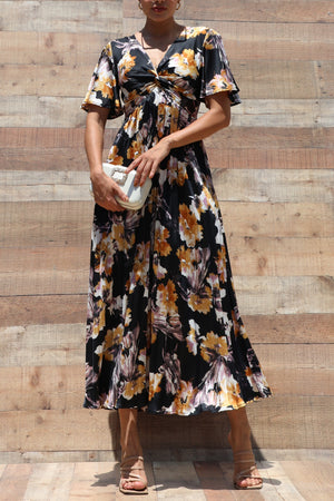 DD6518, PLEATED SATIN TWIST LONG DRESS