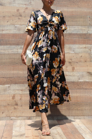 DD6518, PLEATED SATIN TWIST LONG DRESS