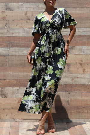 DD6518, PLEATED SATIN TWIST LONG DRESS