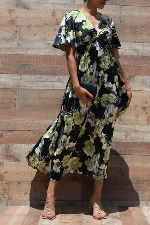 DD6518, PLEATED SATIN TWIST LONG DRESS