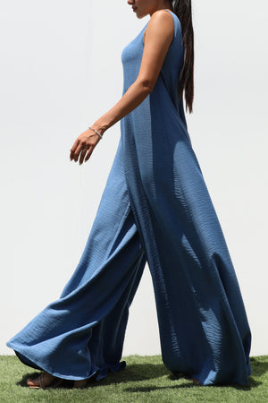 DD7989, LOOSE FIT V NECK FLARE-LEG JUMPSUIT