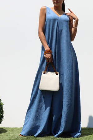 DD7989, LOOSE FIT V NECK FLARE-LEG JUMPSUIT