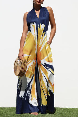 DD8123, PRINTED HALTER NECK KNIT JUMPSUIT