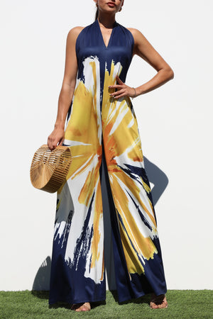 DD8123, PRINTED HALTER NECK KNIT JUMPSUIT