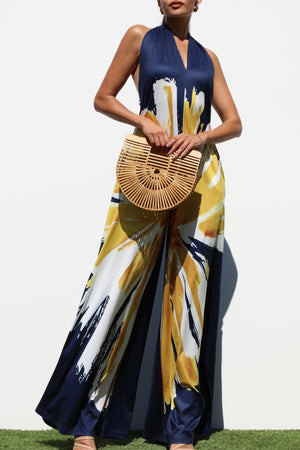 DD8123, PRINTED HALTER NECK KNIT JUMPSUIT