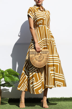 DD8141, PRINTED BUTTON DOWN MIDI DRESS