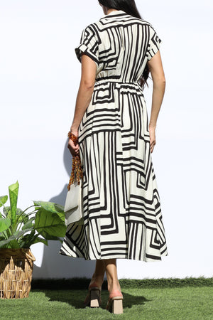 DD8141, PRINTED BUTTON DOWN MIDI DRESS