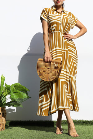 DD8141, PRINTED BUTTON DOWN MIDI DRESS