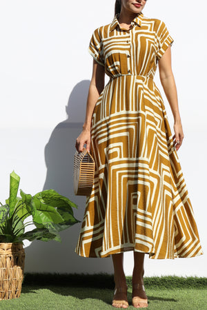 DD8141, PRINTED BUTTON DOWN MIDI DRESS