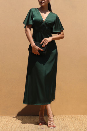 DD7503, V NECK SATIN MIDI DRESSES