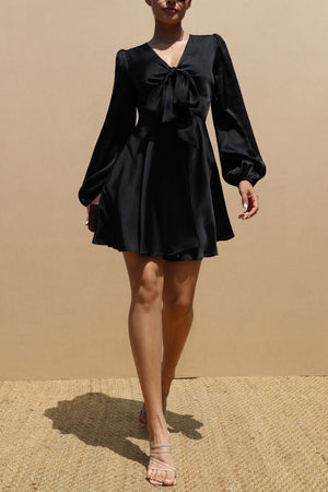 DD7432, TIE FRT SATIN MINI DRESSES