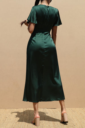 DD7504, ROUND NECK SATIN MIDI DRESSES
